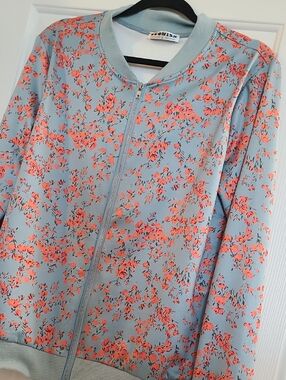 Wish Light Blue Bomber Jacket with Coral Floral Print